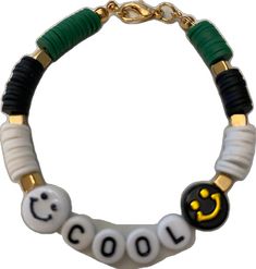 Trendy Black Bracelets With Colorful Beads, Green Fun Jewelry With Letter Beads, Fun Green Jewelry With Letter Beads, Trendy Black Bracelets With Letter Beads, Black Casual Customized Bracelets, Trendy Personalized Green Bracelets, Casual Black Customized Bracelets, Customized Trendy Green Jewelry, Personalized Green Trendy Bracelets