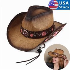 Top Seller for Cowgirl Hat Pink Flower Straw Vintage Western Party Concert Women's Cowboy Hat, Womens Accessories Brown Cowgirl Hat, Western Party, Western Parties, Small Head, Cowgirl Hat, Cowgirl Hats, Vintage Western, Top Seller, Cowboy Hat