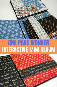 several pieces of paper with the words one page wonder interactive mini album