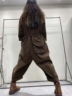 Womens Denim Jumpsuit, Harem Pants Jumpsuit, Pants Jumpsuit, Brown Denim, Trendy Street Style, Jumpsuit With Sleeves, Casual Jumpsuit, Denim Jumpsuit, Casual Denim