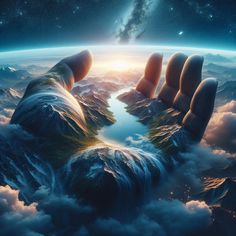 two hands reaching out to touch the earth