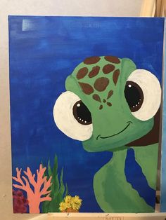 a painting of a turtle with big eyes