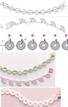 crochet patterns and instructions on how to make a lace trimming line with beads