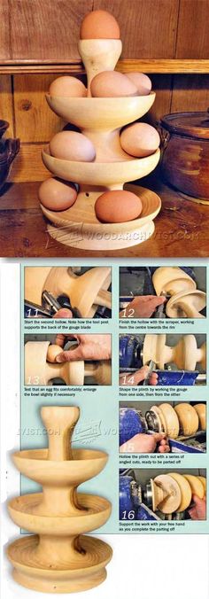 the instructions for making an egg stand are shown in this article, with pictures showing how to