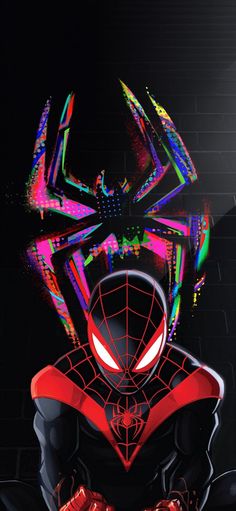 a spider man with bright colors on his face