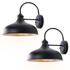 two black wall lights with one light on each side and the other off to the side