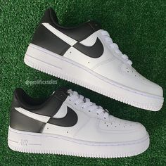 Split Half black and Half white custom Air Force 1's. Painted with water resistant and non cracking leather paint. Modern White Nike Air Force 1 In Leather, Modern White Leather Nike Air Force 1, Modern White Sneakers With Waterproof Paint, White Custom Sneakers With Waterproof Paint For Sports, White Custom Leather Sneakers With Waterproof Paint, White Leather Custom Sneakers With Waterproof Paint, Modern White Nike Air Force 1, Black Waterproof Sneakers For Sports, Custom Black Sneakers With Waterproof Paint And Round Toe