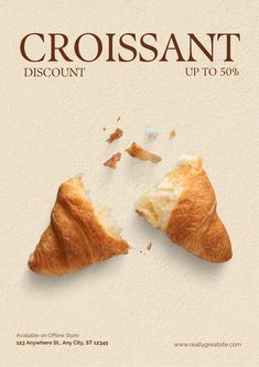 an advertisement for croissants is shown with the word, discount up to 50 %