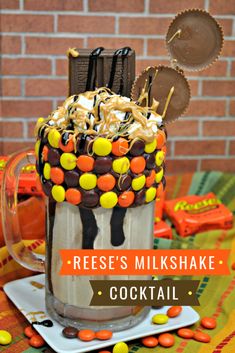 reese's milkshake cocktail in a mug with candy