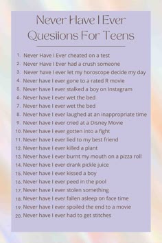 Printable Never Have I Ever Questions Teen Games - momma teen Girls Sleepover Ideas, Teen Games, Sleepover Stuff