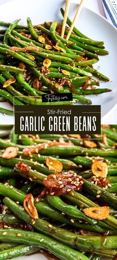 grilled green beans with garlic and sesame seeds