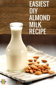 almond milk and almonds on a napkin with the words tips & benefits of going dairy free