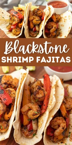 black stone shrimp fajitas on tortilla shells