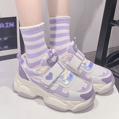 ❤Heart Strap Aurora Shiny Volume Sole Sneakers❤ 3d Pokemon, 2000s Japanese Fashion, Dr Shoes, Creative Shoes, Preppy Shoes, Pretty Shoes Sneakers, Shoes Heels Classy, Kawaii Shoes, Girly Bags