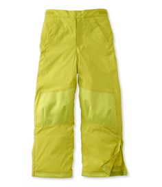 Our best-value kids' snow pants, packed with ThinsulateTM for toasty warmth and reinforced for extra durability. Allows plenty of room for layering. Adjustable waist fits kids of all shapes and sizes and accommodates growth spurts. Wind- and water-resistant 100% polyester dobby. 3MTM ThinsulateTM Insulation polyester. 100% nylon taffeta lining. Machine wash and dry. Internal nylon gaiters keep snow and ice out. Zip vents fit easily over boots for faster on/off. Reinforced at the knees, seat and Functional Parachute Pants For Winter Outdoor Activities, Winter Sports Pants In Nylon, Sporty Waterproof Snowboarding Bottoms, Functional Solid Color Pants For Outdoor Activities, Waterproof Sporty Pants For Winter Sports, Sporty Waterproof Pants For Winter Sports, Sporty Nylon Pants For Winter Sports, Functional Solid Color Winter Bottoms, Winter Outdoor Parachute Pants