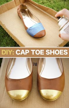 Shoe Makeover, Cap Toe Shoes, Shoes Hack, Diy Vetement, Gold Diy, Diy Shoes, Diy Clothing, Fashion Diy