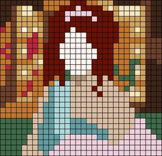 a cross stitch pattern with a woman's face in the center and an image of a