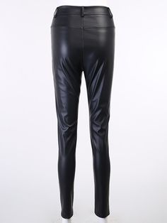 These Malaya Pants are made of quality vegan leather and feature a high-waisted skinny design and slits at the cuff. Pair them with a classic bodysuit and high heels for a night out! Fitted Faux Leather Club Bottoms, Faux Leather Stretch Leggings For Night Out, Trendy High Stretch Solid Leather Pants, Fitted High-waist Faux Leather Pants, Sleek Solid Color Faux Leather Leggings, Elegant Polyurethane Pants For Workwear, Fitted High Waist Polyurethane Leather Pants, Elegant Polyurethane Pants For Work, Elegant Polyurethane Work Pants