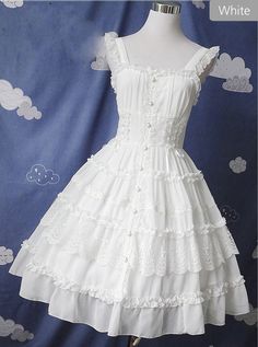 Pure Black And Pure White JSK Classic Lolita Sling Dress White Sleeveless Gothic Dress, Gothic Sleeveless Suspender Dress For Summer, White Gothic Summer Dress, Gothic Sleeveless Suspender Dress For Spring, Sleeveless Gothic Suspender Dress For Spring, Honeymoon Attire, Lolita Outfit, Accessories Logo, Skirt Chiffon