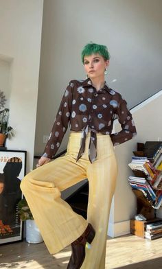 VTG 60s Marbled Yellow Trousers An Original Miss Marylin of Dallas  Poly Size marked: 12 Waist: 32/34in Hips: 38-40in Inseam: 30in Rise: 12in Retro Brown Pants For Spring, Retro Brown Bottoms For Spring, Retro Party Pants For Spring, Retro Spring Party Pants, Retro Spring Workwear Bottoms, Retro Summer Workwear Pants, Retro Print Bottoms For Spring, Spring Retro Print Bottoms, Vintage Party Pants For Spring