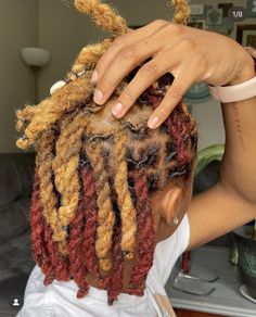 Dyed Men Locs, Loc Dye Ideas Men, Dyed Locs Men Dreadlocks, Men’s Colored Locs, Locs Brown, Peekaboo Locs, Men Loc Extensions, Dyed Dreads, Loc Ideas