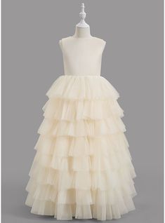 JJsHouse Ball-Gown/Princess Scoop Neck Floor-length Ruffles Bow(s) Satin Tulle Sleeveless Flower Girl Dress Fall Spring Summer Winter Flower Girl Dress. #JJsHouse #BallGownPrincess #ScoopNeck #Floorlength #Ruffles #Satin #Tulle #Sleeveless #FlowerGirlDress #Fall #Spring #Summer #Winter #FlowerGirlDress Spring First Communion Tulle Gown, Spring Tulle Ball Gown For First Communion, Spring Wedding Princess Dress With Tiered Shape, Tiered Princess Dress For Wedding, First Communion Tulle Dress For Spring, Spring First Communion Dress With Tulle Skirt, Flower Girl Dresses Floor Length, Sleeveless Flower Girl Dresses, Girls Ball Gown