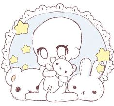 a drawing of two stuffed animals and a teddy bear