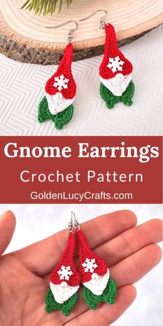 Learn how to crochet these charming gnome earrings with this free crochet pattern. Create your own DIY Christmas accessory or handmade gift idea Diy Christmas Accessories, Crochet Christmas Gnome, Gnome Earrings, Crochet Thread Size 10, Crochet Gnome, Earrings Crochet, Crochet Hair Clips, Loom Knitting Projects, Crochet Cat Pattern