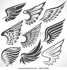 set of black and white wings with different shapes on the wings, for tattoo or other design