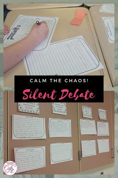 a bulletin board with writing on it that says calm the chaos silent debate