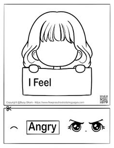 I Feel angry , free printable activity Feeling Scared, Angry Face