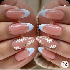 Nail Tip Designs, French Tip Nail Designs, Daisy Nails, French Tip Acrylic Nails, Simple Acrylic Nails, French Nail Designs, French Acrylic Nails, Blue Nail