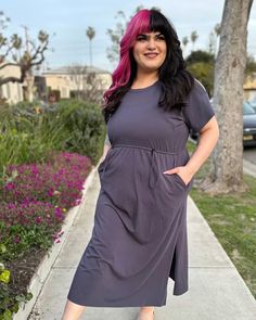 Flutter Sleeve A-Line Dress | Dusty Violet Luxury Sustainable, Luxury Fabric, Big Pockets, Plus Size Leggings, Classic Sneakers