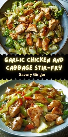 the cover of garlic chicken and cabbage stir - fry by savory ginger is shown