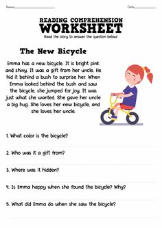 reading worksheet for children to learn how to ride a bike