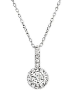 Diamond Halo Adjustable Pendant Necklace (1/3 ct. t.w.) in 14k White Gold - Gold Classic Macy's Jewelry With Halo Design, Macy's Jewelry With Halo Round Cut Design, Macy's Round Cut Jewelry With Halo Setting, Macy's Formal Jewelry With Halo Setting, Macy's Round Cut Halo Design Jewelry, Macy's Halo Design Round Cut Jewelry, Macy's Jewelry With Round Halo Design, Macy's White Gold Jewelry With Halo Design, Macy's Jewelry With Round Halo Setting