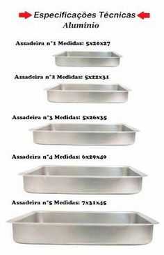 four different sizes of metal pans with measurements for each individual item in the package