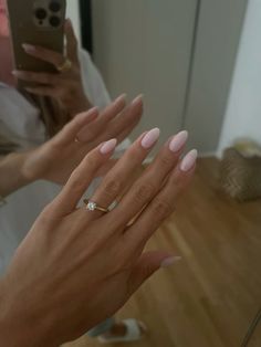 #nails #engagement #ring #nailsinspire #nailart Neutral Proposal Nails, Neutral Nails Engagement, Almond Shaped Engagement Nails, Engagement Nails Almond Shape, Neutral Nails Engagement Photos, Engagement Nails Pearl, Christmas Engagement Nails, Modest Engagement Rings, Engagement Ring Nails