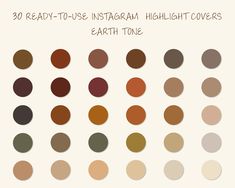 an array of different shades of brown, red and green with the words 30 ready - to use instagram highlight covers earth tone