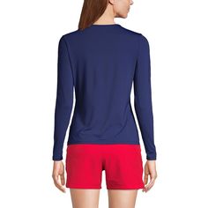 Dive into summer with confidence in the Lands' End Women's Long Crew Neck Long Sleeve Rash Guard. This swim tee is designed to celebrate every body, ensuring you feel as great as you look.

- Material: LYCRA Xtra Life spandex
- Size: X-Large
- Color: Deep Sea Navy
- Gender: Female
- Age Group: Adult
- UPF 50 sun protection

Crafted for durability and comfort, this lightweight and soft swim tee maintains its shape both in and out of the water. Its UPF 50 rating ensures excellent sun protection fo Fitted Blue Swimwear With Crew Neck, Fitted Blue Crew Neck Swimwear, Crew Neck Swimwear With Upf 50+, Upf 50+ Crew Neck Swimwear, Fitted Crew Neck Swimwear For Beach, Casual Crew Neck Swimwear For Swimming, Fitted Crew Neck Swimwear For Beach Season, V-neck Tops For Beach Season Swimming, Stretch Elastane Beachwear Tops