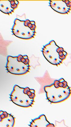 the hello kitty wallpaper is multicolored with pink and blue