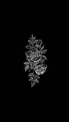 black and white drawing of roses on a dark background