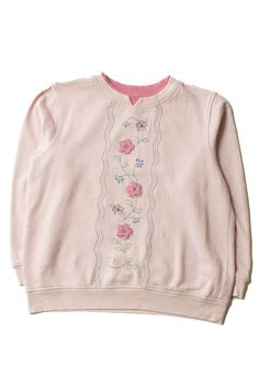 Vintage Pink Floral Embroidered Sweatshirt (1990s) 9443 Size: Large Color: Pink Material: Unknown Decade: 1990s (estimated) Length: 23" Chest Width: 21" Vintage Condition Notes: - Item is generally in good condition. Like all vintage clothing, it shows some signs of wear, but there are no outstanding flaws. Casual Pink Sweatshirt With Machine Embroidery, Pink Crew Neck Sweatshirt With Machine Embroidery, Pink Vintage Sweatshirt With Relaxed Fit, Vintage Pink Relaxed Fit Sweatshirt, Pastel Sweatshirt, Grandma Aesthetic, Floral Sweatshirt, Vintage Closet, Rose Vintage