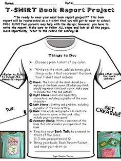 a t - shirt book report project with instructions for how to read it and what to do