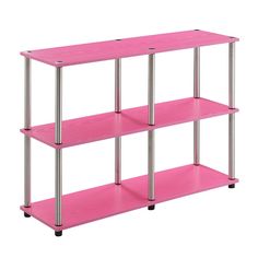 three tiered shelf unit with metal legs in bright pink painted wood and stainless steel