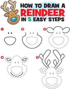 how to draw a reindeer in 5 easy steps with pictures and instructions for children's drawings