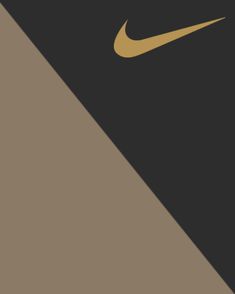 the nike logo is shown in gold on a black and brown background with a long shadow