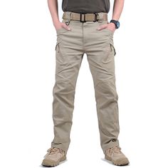 Men's Outdoor Cargo Work Pants Rip-Stop Military Tactical Pants Lightw – Wiaofellas Tactical Khaki Bottoms For Outdoor Activities, Combat Style Khaki Cargo Pants For Hiking, Tactical Hiking Pants With Pockets, Full Length Khaki Pants For Outdoor Activities, Khaki Pants For Outdoor Activities, Khaki Full Length Pants For Outdoor Activities, Durable Techwear Bottoms For Outdoor, Durable Outdoor Techwear Bottoms, Combat Cargo Pants For Outdoor