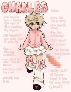 a drawing of a girl in pink and white clothes with the words charles on it