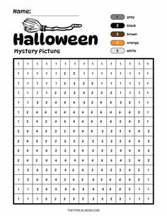 the halloween mystery picture worksheet for kids to practice numbers and color by numbers